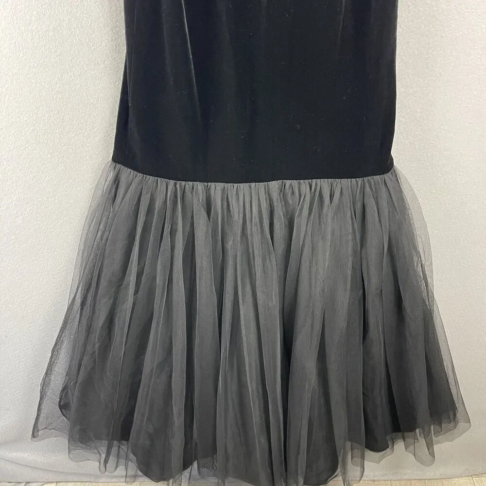Alex Evenings Formal Dress Women 12 Black Sequin Velvet Mermaid Witchy Glam Goth